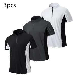 Men's White & Black Colorblock Athletic T-Shirt, 1/4 Zip Mock Neck, Quick-Dry Breathable Fabric for Running, Golf, Tennis and Casual Sports