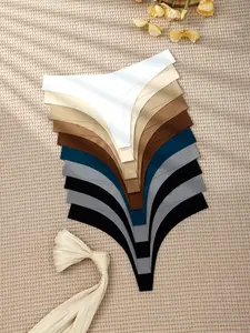 Women's Sexy Low Waist Thong Panties, Soft Breathable Bikini Lingerie Set, Plain Fitted Design for All Seasons, 8pcs/10pcs Pack Underwear Womenswear