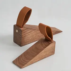 2pcs Solid Wood Door Stopper, Heightened Creative Anti-Slam Door Wedge with Non-Slip Pad, Movable Over-the-Top Wooden Anti-Collision Door Bumper for Bedroom