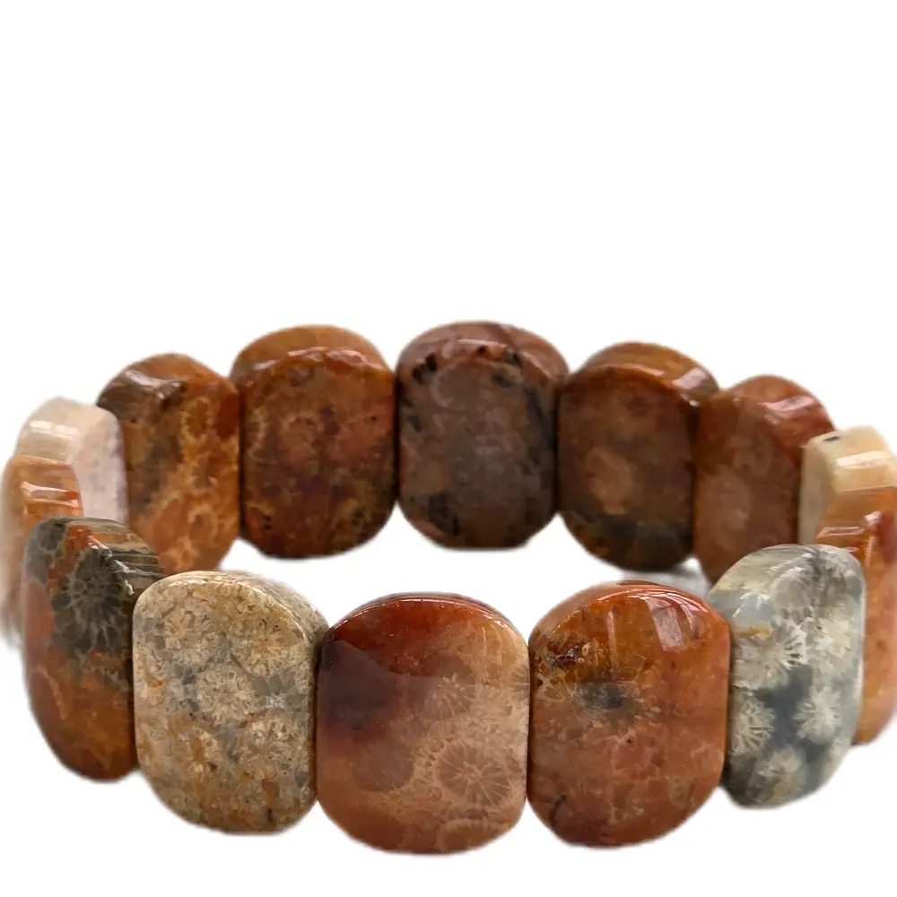Fossil coral jade bangle bracelet,  stretchy