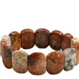 Fossil coral jade bangle bracelet,  stretchy