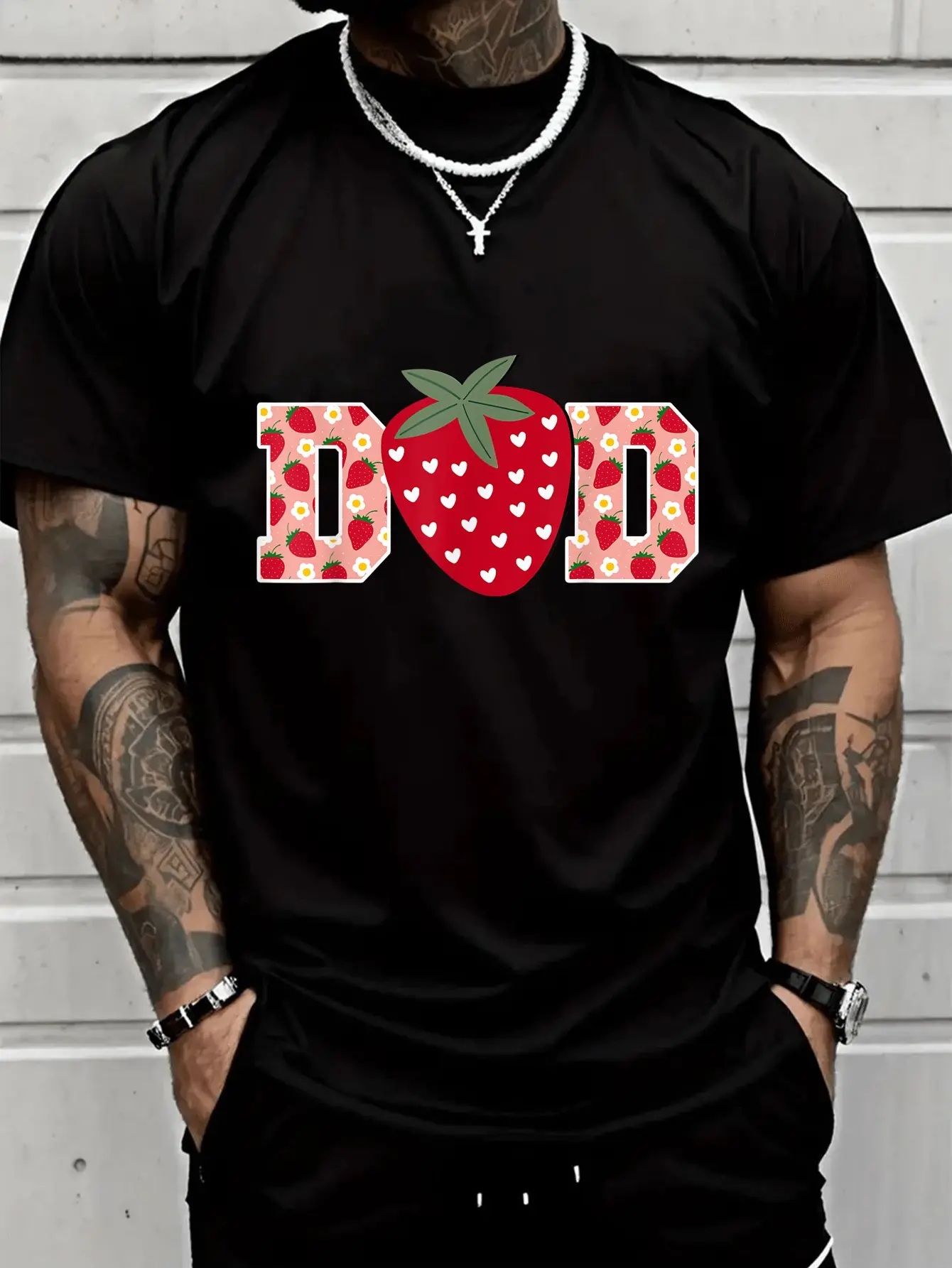Women's Casual Graphic T-Shirt, Vintage Distressed Funny Strawberry Dad Print, 100% Cotton Shortsleeve Top with an Easy Fit, Round Neck, Wide Size Range, Easy Fit, Tshirt