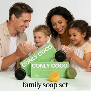 CONONLY COCO Natural Plant Extracts Family Soap Set - Tea Tree Oil, Turmeric, Honey, Gentle Handcrafted Cleanser