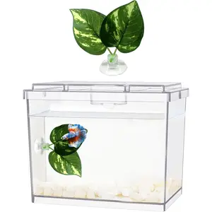 Mini Betta Fish Tank 0.2 Gallon Stackable Cube with Betta Leaf Gravels Small Fish Shrimp Crab Spider Temporary Space Pack 1