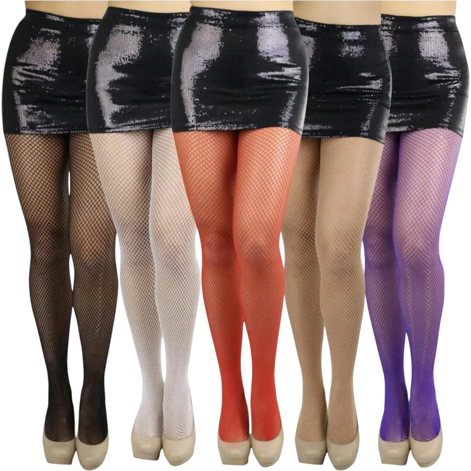 ToBeInStyle Women's Pack Of 6 Colorful Fishnet Pantyhose Fit Nylon