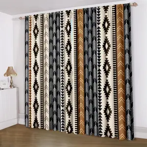 Geometric Pattern Curtain, 2 Counts/set Modern Style Curtain, Household Textiles for Living Room Bedroom Hotel Decor