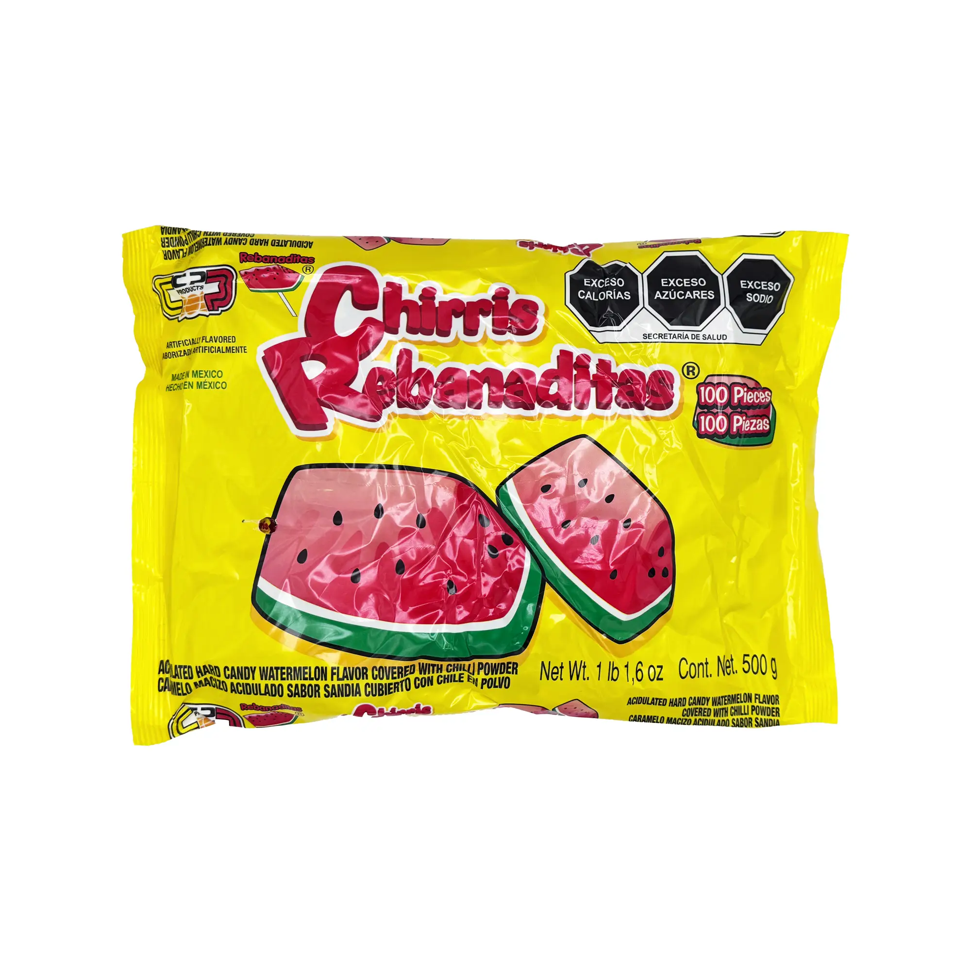 Chirris Rebanaditas Watermelon Flavor with Chile Mexican Hard Candy Chili, 1.1 Lbs 100 Pieces Spicy, Acidic, Salty Dulce Mexicanos