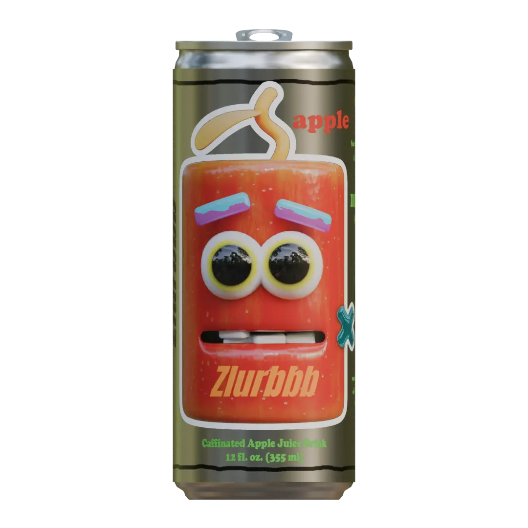 Apple ZLURBBB Pack - Original Caffeinated Apple Juice Drink 12 fl oz 24 Pack with Less Ingredients Than Leading Energy Drinks