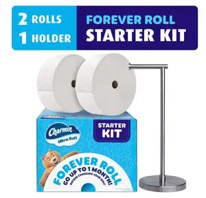 Charmin Ultra Soft Toilet Paper, Forever Roll Starter Kit, 1 Holder, 2 Rolls, 2-Ply Bath Tissue