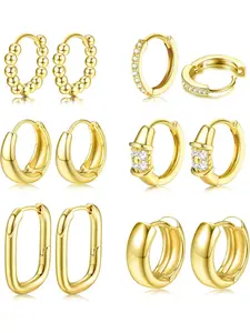6 Pairs Chunky Gold Hoops Earrings for Women 18K Gold Plated Huggie Hoop Earrings Lightweight Thick Small Gold Hoop Earrings Set Hypoallergenic Stackable Silver Gold Earrings Hoops