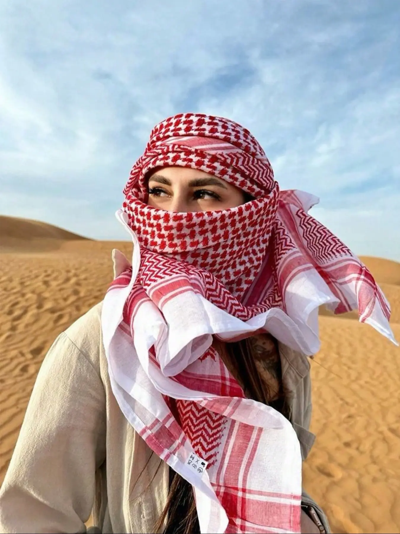 Women's Fashion Plaid Tactical Desert Scarf 140x140cm Muslim Hijab, Stylish and Versatile Headscarf for All Seasons, Perfect for Casual Wear Bandana, Scarf Head Wrap