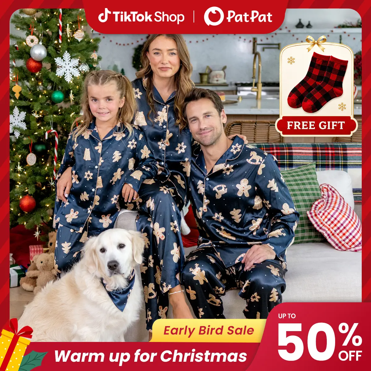 Early Bird | PatPat Mommy & Me Family Matching Christmas Pajamas with Socks Gift, Classic Button-Down Gingerbread Cookie Allover Print Elastic Waist Set