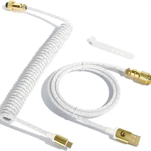 ATTACK SHARK C03 COILED CABLE Double Sleeved Type-C Cable Usb C Compatible With Gold Plated Detachable Aviator Connector for Mechanical Keyboard Mouse