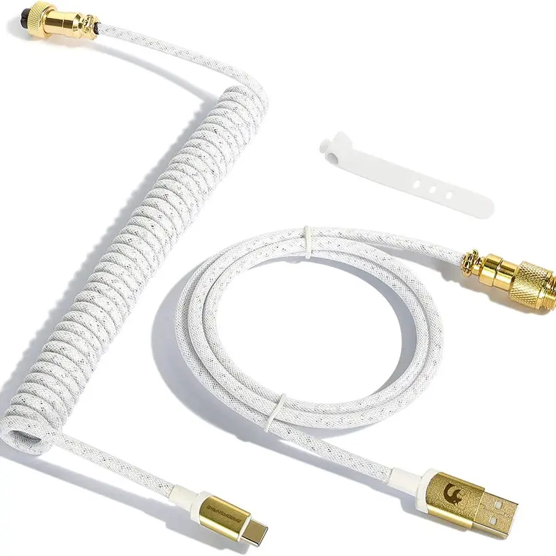 ATTACK SHARK C03 COILED CABLE Double Sleeved Type-C Cable Usb C Connection Compatible With Gold Plated Detachable Aviator Connector for Mechanical Keyboard Mouse Usb Cord