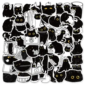 50pcs New Cartoon Black Cat Log Series Stickers, Sticker Decals, Suitable for Faith Based Designs Such As Scrapbooks, Diaries, Laptops, Water Bottles, Cars, Etc., As Gifts with Positive Information