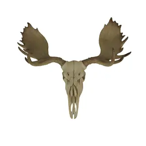 Lifelike Bull Moose Skull Hanging Decor Statue - Intricately Sculpted, Hand-Painted Faux Taxidermy Art, Nature's Grandeur