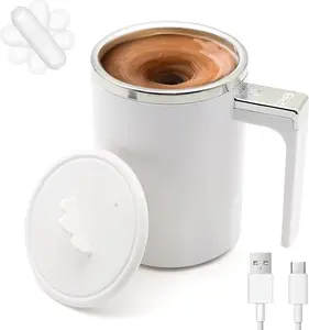 Rechargeable Self Stirring Mug with Lid,  Self-Stirring  Coffee Mug, Automatic  Mixing Cup, Electric  Stirring Cup for Coffee, , Milk 12oz White