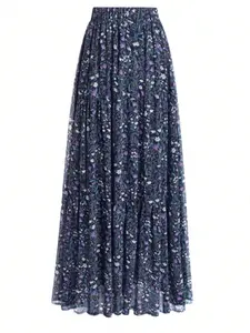 Floral Midi Skirt, Bottom, Lightweight Romantic Design, Perfect for Spring Summer, French Vintage or Country Fresh Style, Ideal for Casual Wear