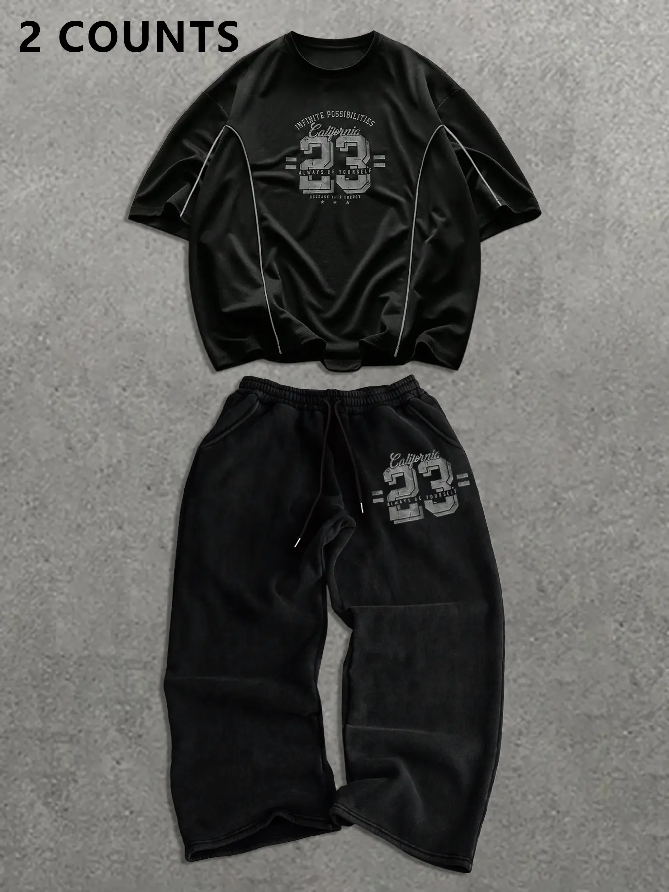 TikMen Men's Casual Fitness Sportswear Set Casual Activewear Set Athleisure Wear Set Sporty Set Short Sleeve T-Shirt & Loose Straight Leg Pants, Round Neck Fitted Top, Comfortable Soft Fabric, Sweatsuit Sets, Sweatsuit Set Outfit