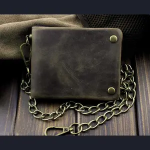 Tow Brass Snap Button Men Biker Rock Case Cilp Wallet With Chain