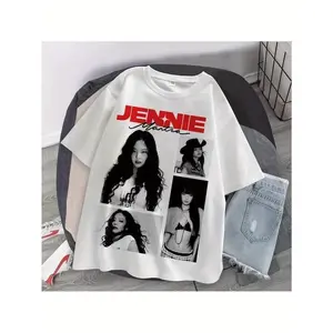 JENNIE Graphic T-Shirt -Heavyweight Cotton Oversized Round Neck, Bold K-Pop Print, Unisex Short Sleeve for Daily/K-Pop Events, Fans Gift Gift