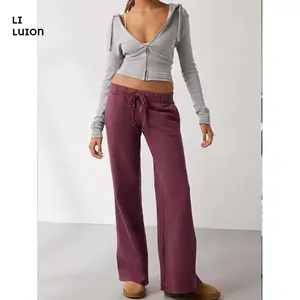 Women’s Wide-Leg Sweatpants — Baggy, Low-Rise Bell-Bottom/Flare Sweat Pants for Teen Girls, Cute Yoga Joggers with Pockets