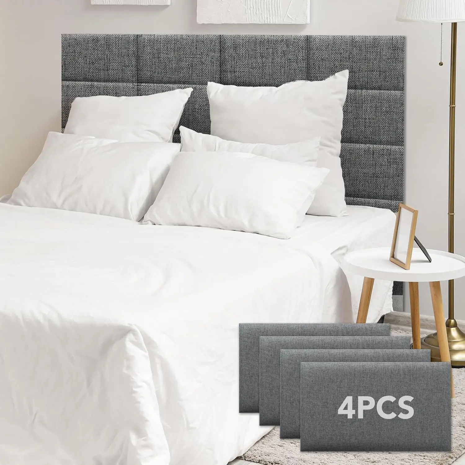 Modern 4-Count Linen Fabric Peel-and-Stick Headboard - Upholstered Wall-Mount Panel, Sound-Dampening, Versatile for Bedroom, Office, Theatre, 16.53x9.84in Headboard Size