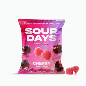 Sour Days Organic Sour Cherry Gummies - Non-GMO, Gluten-Free, Vegan, Naturally Sweetened with Fruit Extracts, 72 Calories, 6g of Sugar