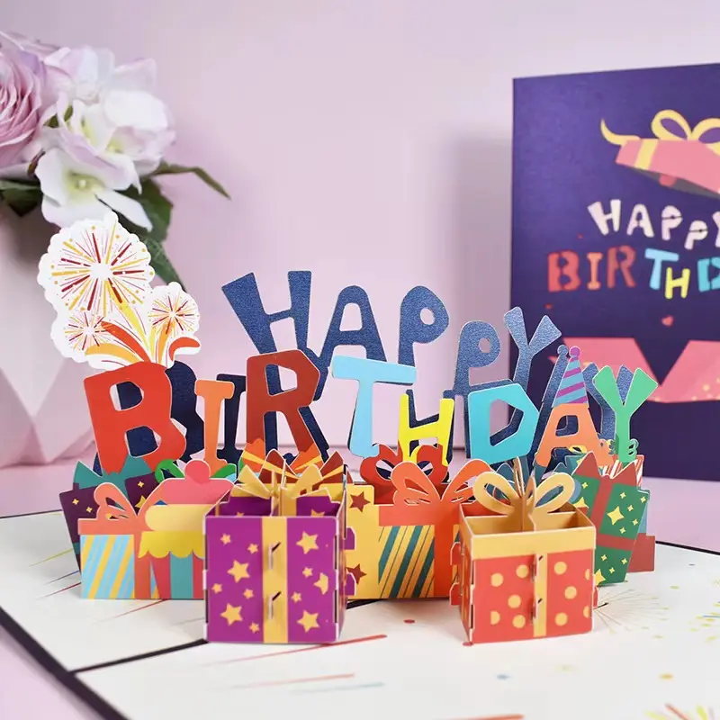 Happy Birthday Handmade Paper Carving 3D Pop-up Greeting Card