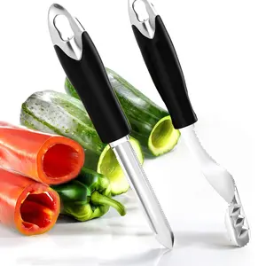2PACK Jalapeno Pepper Corer & Zucchini/Cucumber Corer, Stainless Steel Core Deseeder, Serrated Slice and Rubber Handle, Easy for Seed Remover or Slice off Vegetables Tops
