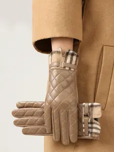 Women's Winter Leather Gloves, Warm Fleece Lined Touchscreen Compatible, Butterfly Pattern, Driving & Cycling Mitts, Fall & Winter