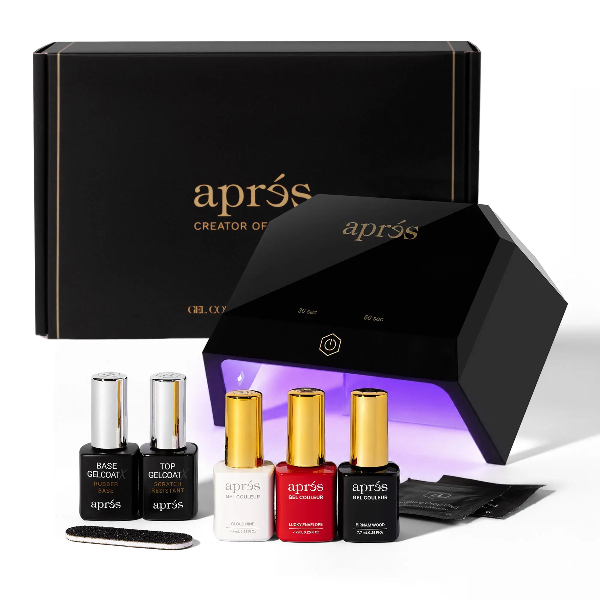 Aprés Mini Color Starter Kit with UV LED Lamp – HEMA & TPO Free, Smooth Quick Dry 3 Polish Colors, Top & Base Coat, File, Prep Pads, Salon-Quality French Nail Art At-Home Manicure Set, Hema-Free