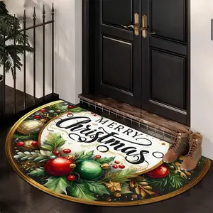 Christmas Theme Door Mat, Entrance Rug with Christmas Ball and Letter Pattern, Indoor Outdoor Decorative Pad, Holiday Gift, Home Decoration