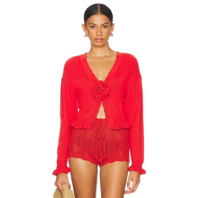 Tularosa Jovien Rosette Cardigan in Beige