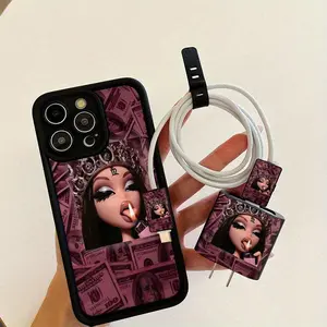 High Bamboo iPhone Protective Case 5 Piece Set, Features USD Pattern Case, Charger Head Cover, Cable Protectors & Storage Strap, TPU Drop-Resistant Case Compatible with iPhone 15/15 Plus/15 Pro/15 Pro Max/11/12/13/14/16/16 Pro Max