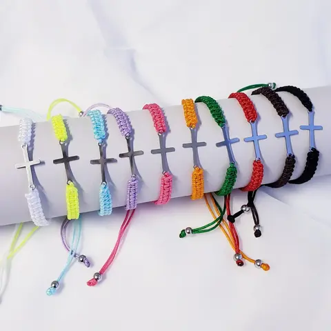 Unisex Beaded Jewelry Bracelet - Simple Cross Shape, Colored Beads, Stainless Steel Clasp, Easy to Style, Pull On, Elegant Daily Friendship Token Gift for Celebrations