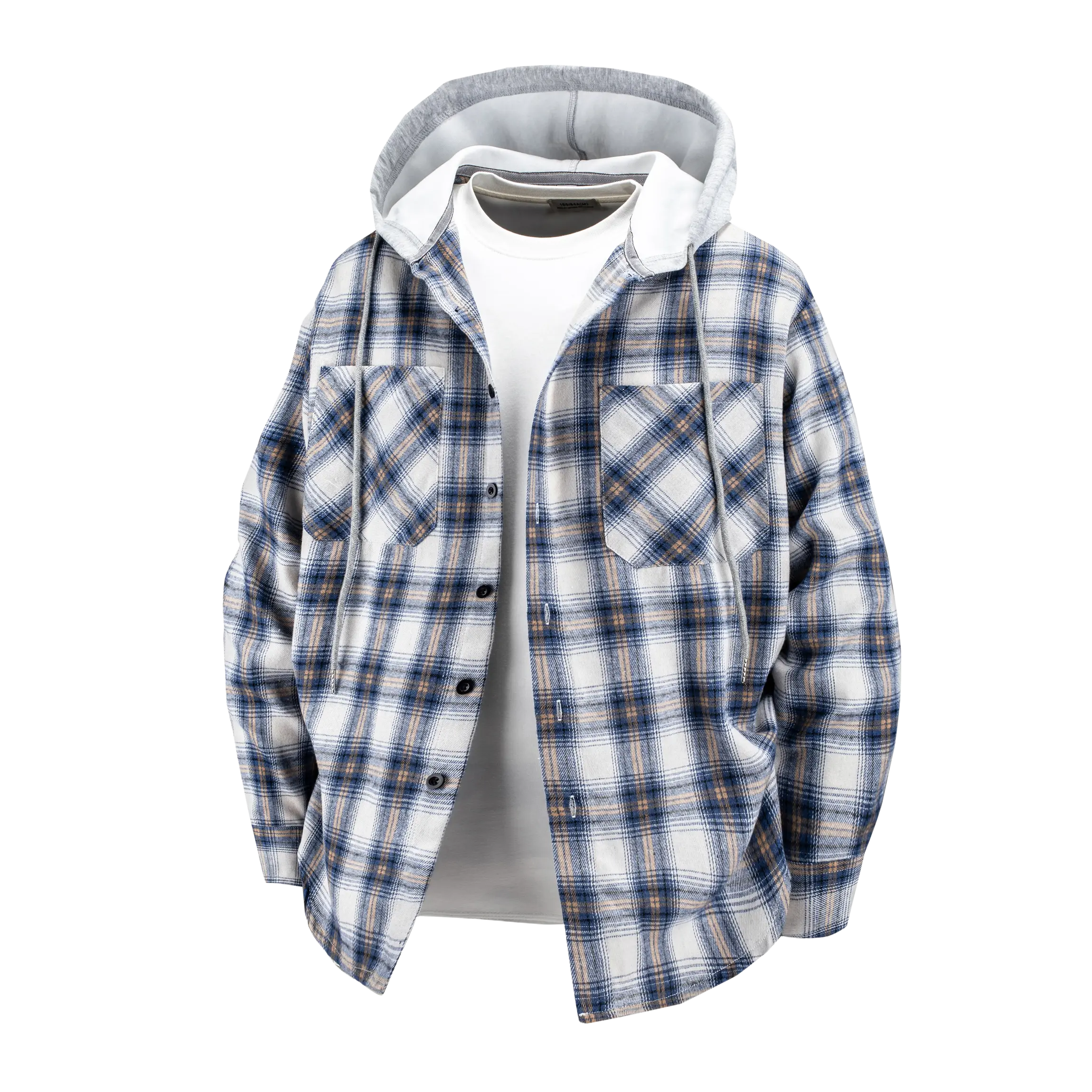Retro plaid hooded shirt jacket: casual style, men’s hooded shirt jacket, grunge rock street style, loose fit, men’s top