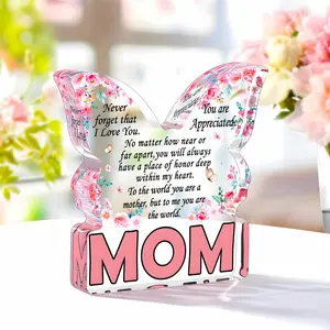 Butterfly Shaped Acrylic Plaque, 1 Count Creative Flower & Letter Pattern Desktop Ornament, Home Decor Supplies for Living Room Bedroom Dining Room, Signs