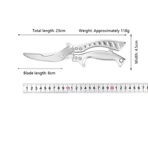 Stainless steel spring poultry scissors, multifunctional kitchen scissors, suitable for home kitchen and outdoor barbecue use - suitable for meat, bone, walnut, ingredient processing, humanized grip, household cooking tools
