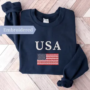 Embroidered US Flag Sweatshirt, Fourth of July Sweater