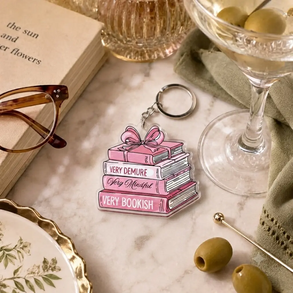 Cute Pink Stacked Books Keychain - Bookish Aesthetic Bag Charm