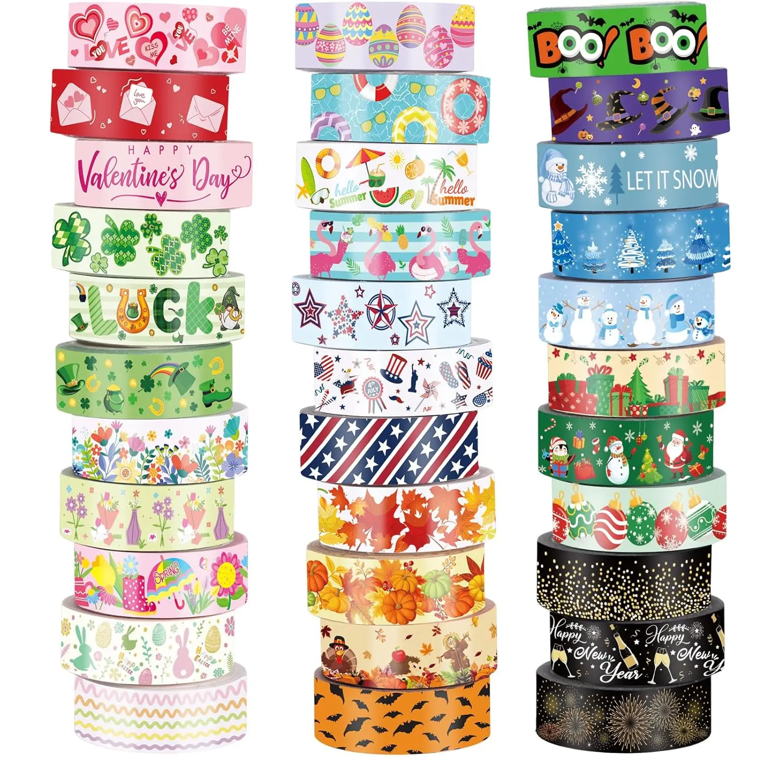 33-Roll Holiday Plaid Washi Tape Set, 15mm Bohemian Colorful Cute Washi Tape for Card Making, Gift Wrapping, DIY Scrapbooking (Festive Style)