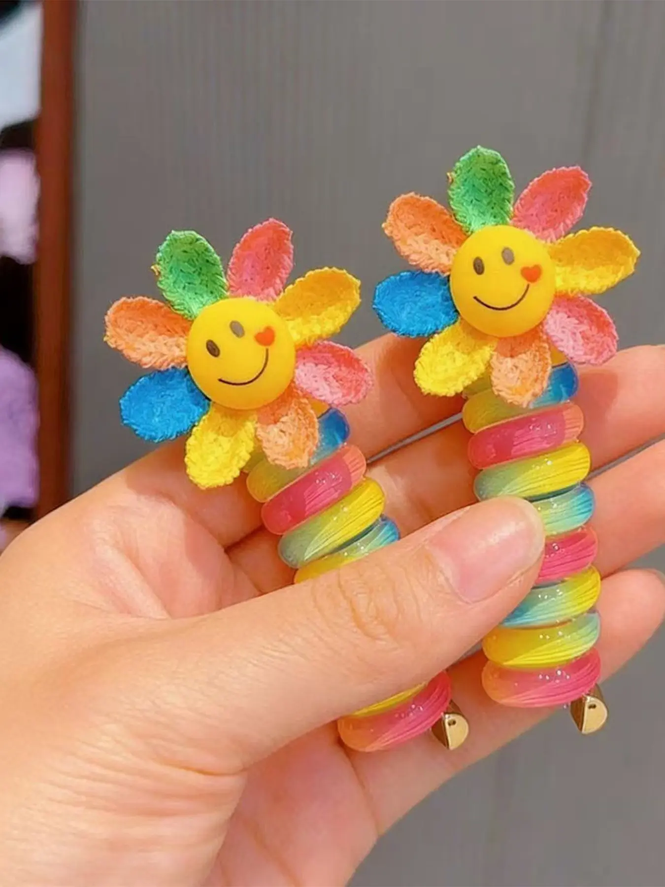 2pcs New Braided Hair Tie Bow Smiley Sunflower Straight High Elasticity Hair Accessory for Women High Ponytail Bubble Braid