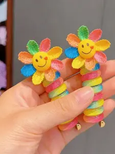 2pcs New Braided Hair Tie Bow Smiley Sunflower Straight High Elasticity Hair Accessory for Women High Ponytail Bubble Braid