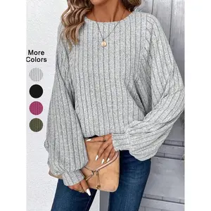 Women's comfortable casual batwing sweater for spring and autumn, round neck long sleeved knitted top, perfect for daily commuting and casual wearRAIMENTRY