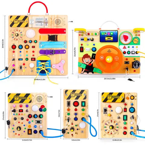 Grarain montessori Wooden Busy Board with 8 LED Light switches, Sensory Toys Light Switch Travel Toys for 1+ Year Old Baby and Toddler joy busyboards montessori busy developmental toys toddler switch toy