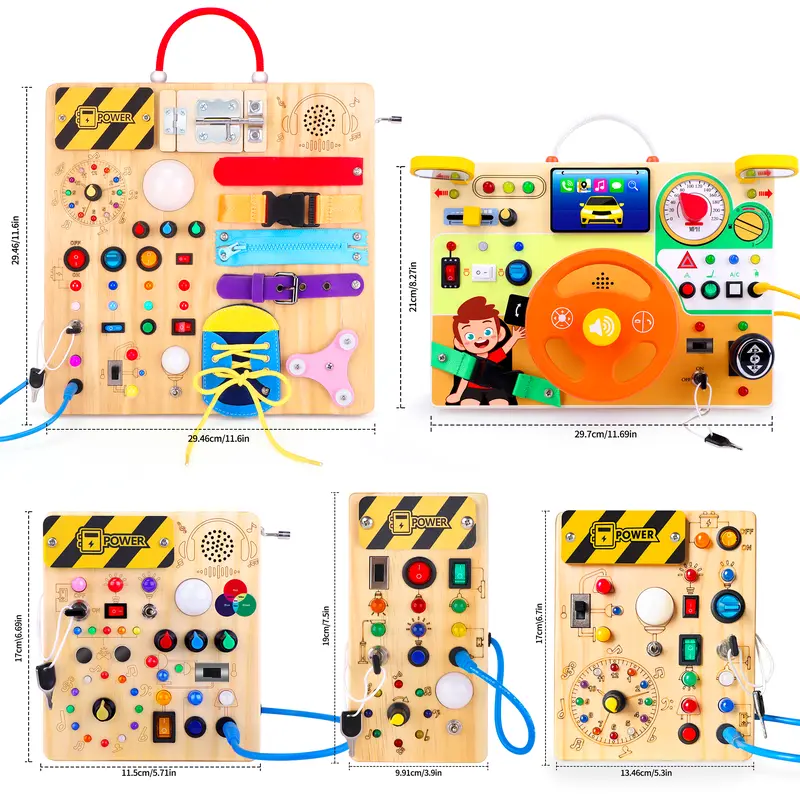 Hoarosall montessori Wooden Busy Board with 8 LED Light switches, Sensory Toys Light Switch Travel Toys for 1+ Year Old Baby and Toddler joy busyboards montessori busy developmental toys toddler switch toy