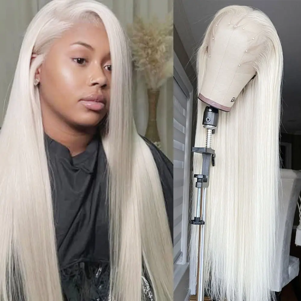 White Color Synthetic Lace Front Wigs 26Inch Long Straight Heat Resistant Glueless Fiber Synthetic Lace Wigs 13x4 Free Part Hair for Women Party Cosplay Daily Wear Synthetic Replacement Hair Wigs