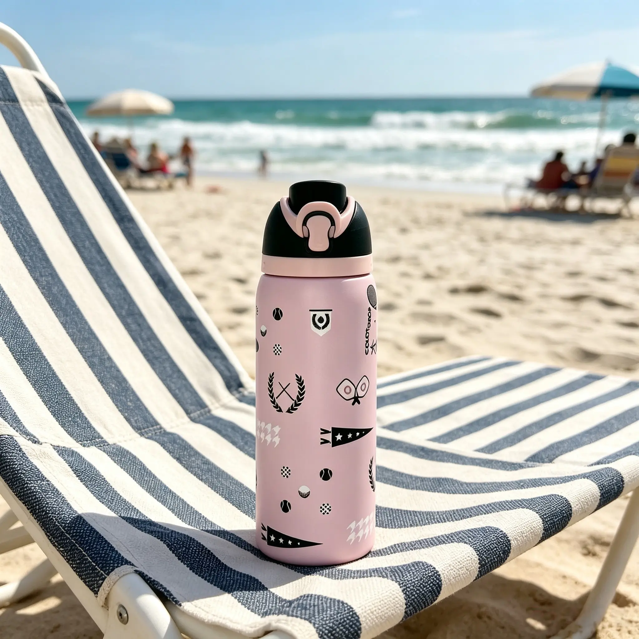 Owala 32oz Modern Pink Tennis Pattern Insulated Stainless Steel Hydration Tumbler - Leak-Proof, Travel-Friendly, Lightweight Insulated Vacuum Drinkware, Keeps Drinks Cold 24H, Car-Compatible, Double Silver Edge, For Water/Coffee, Water Bottles