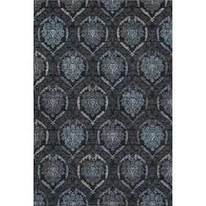HomeRoots 666059 10 x 14 ft. Blue & Charcoal Medallion Transitional Washable Machine Made Rectangle Area Rug with UV Protection